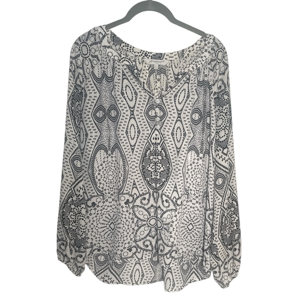 Foxcroft Black and White Popover Boho‎ Tunic Blouse size Small Lagenlook Casual